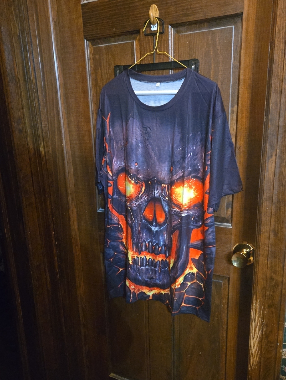 Men's Black Short Sleeve Graphic Skull Tee with Fiery Orange Detail